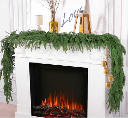 Hananona 2 Pcs 6 Ft Artificial Norfolk Pine Garlands, Real Touch Winter Pine Garland, Green Artificial Greenery Garland for Table, Mantle, Wall, Indoor, Outdoor Christmas Decorations (2, 6 FT)