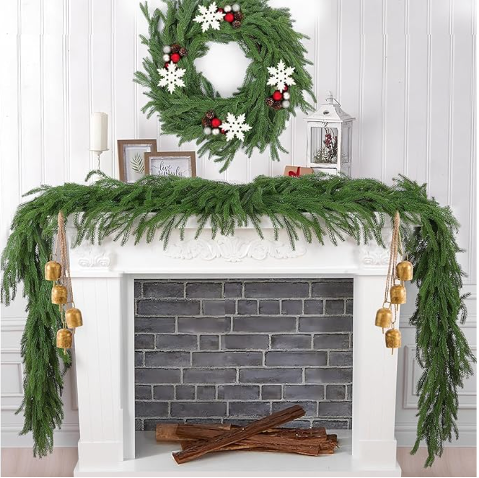 Hananona 2 Pcs 6 Ft Artificial Norfolk Pine Garlands, Real Touch Winter Pine Garland, Green Artificial Greenery Garland for Table, Mantle, Wall, Indoor, Outdoor Christmas Decorations (2, 6 FT)