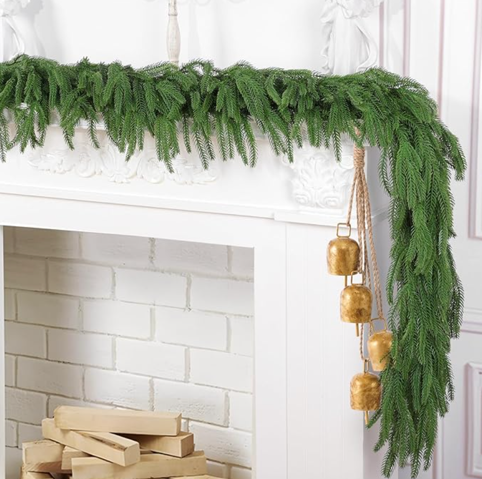 Hananona 2 Pcs 6 Ft Artificial Norfolk Pine Garlands, Real Touch Winter Pine Garland, Green Artificial Greenery Garland for Table, Mantle, Wall, Indoor, Outdoor Christmas Decorations (2, 6 FT)