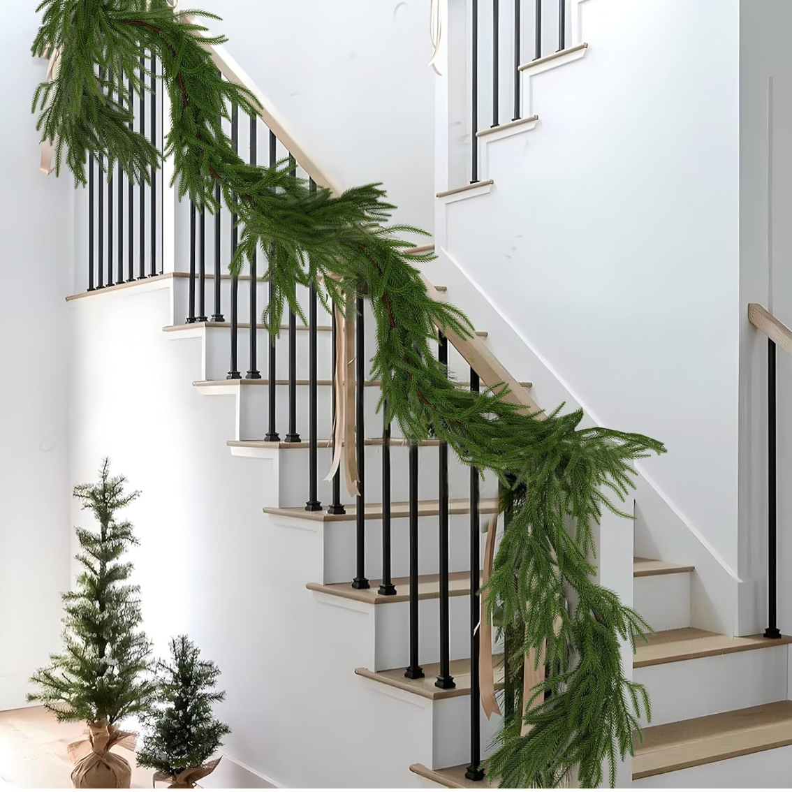 Hananona 2 Pcs 6 Ft Artificial Norfolk Pine Garlands, Real Touch Winter Pine Garland, Green Artificial Greenery Garland for Table, Mantle, Wall, Indoor, Outdoor Christmas Decorations (2, 6 FT)