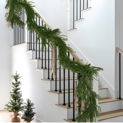 Hananona 2 Pcs 6 Ft Artificial Norfolk Pine Garlands, Real Touch Winter Pine Garland, Green Artificial Greenery Garland for Table, Mantle, Wall, Indoor, Outdoor Christmas Decorations (2, 6 FT)